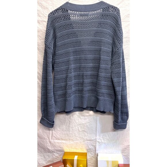 Sonoma Women’s Large Granite Blue Knit Button-Up Cardigan Sweater Cuff Sleeves - Picture 2 of 2